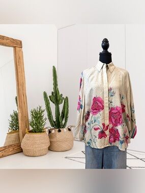 Blank London Anthropologie Batwing Floral Button Down Top
